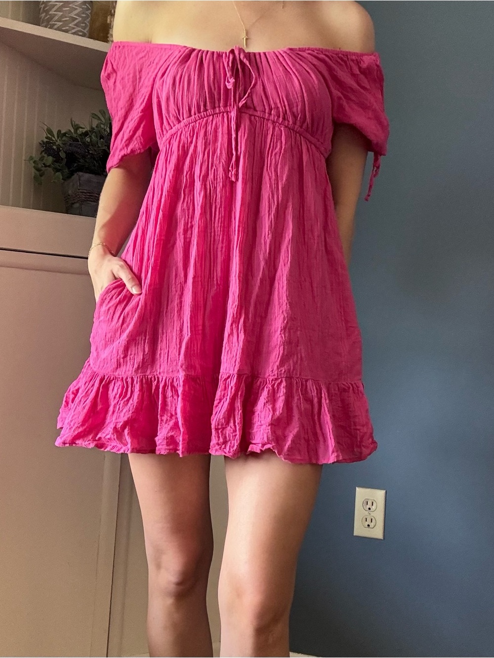 Pink Off-Shoulder Mini Dress